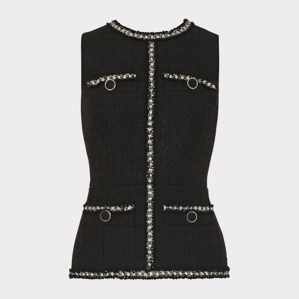 NEW Milly - Size Large Women's Nette Boucle Tweed Top - Black